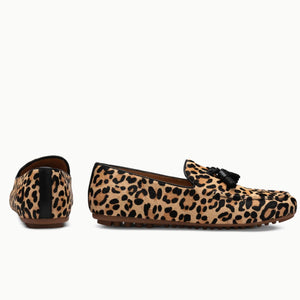 Side and back view of Linden Loafer shoes in Leopard print, highlighting the unique design and versatile style suitable for various occasions