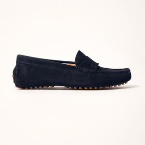 Side view of Kiowa shoes in Navy Suede, showcasing the profile of the shoes and the luxurious suede material.