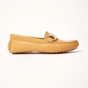 Side view of Kiowa shoes in Saffron, showcasing the profile of the shoes and the luxurious calf leather material.