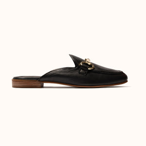 Backless Loafer Black Horsebit detail side view