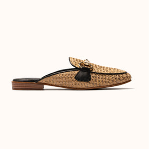 Backless Loafer Raffia Horsebit detail side view