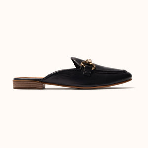 Backless Loafer Navy Horsebit detail side view