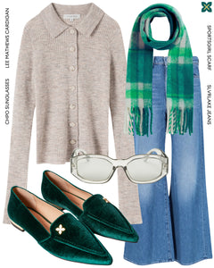 Green Velvet points Styled Casual winter Outfit