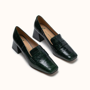 dark green eel mid heel 3 quarter