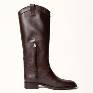Single side view of Birch Boot in Brown leather, showcasing its elegant silhouette and 35mm heel height