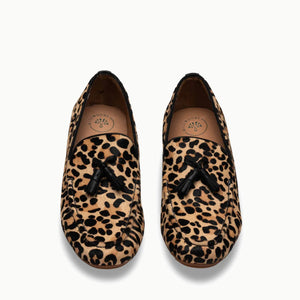 Double front view of Linden Loafer shoes in Leopard print, emphasizing their sleek silhouette and stylish leopard pattern, perfect for making a statement in any outfit.